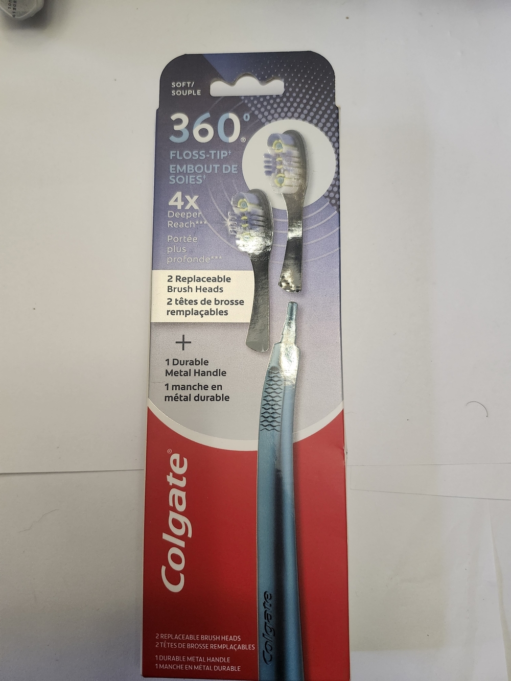 Colgate 360° Floss-Tip Toothbrush Replacement Heads with Blue Handle New